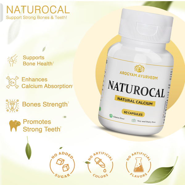 Dr. Pushp's AROGYAM AYURVEDM  Naturocal Natural Calcium Supplement for Bones and Joint-pack of 60 capsules