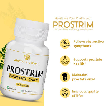 Dr. Pushp's AROGYAM AYURVEDM PROSTRIM Capsules – Natural Prostate Health Support, Enhances Urinary Function, Anti-Inflammatory, Hormonal Balance – 60 Vegan & Gluten-Free Capsules