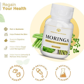 Dr. Pushp's AROGYAM AYURVEDM MORINGA CAPSULES for skin, digestive, immunity- Rich in Nutrients, 60 Capsules