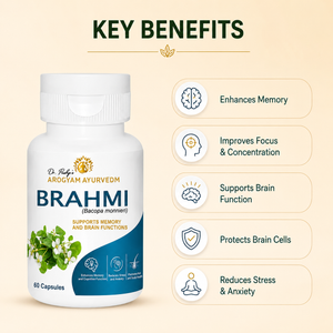 Dr Pushp's. Arogyam Ayurvedm. Brahmi Capsules -Natural Brain Booster and Stress Reliever