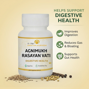AROGYAM AYURVEDM Agni Mukh Rasayan Vati helps reducing flatulence, abdominal distension, and intestinal gas.