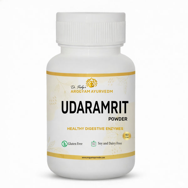 Dr Pushp's.                 AROGYAM AYURVEDM Udaramrit Mishran helps in Digestive disorders, Acidity and IBS.