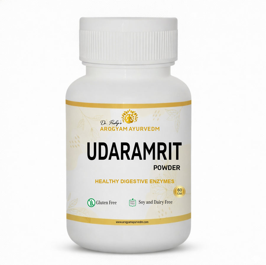 Dr Pushp's.                 AROGYAM AYURVEDM Udaramrit Mishran helps in Digestive disorders, Acidity and IBS.