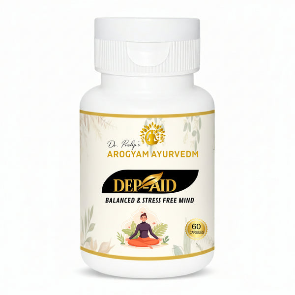 Dr Pushp's                  AROGYAM AYURVEDM,      Cap DEP AID.                      Helps in stress, Anxiety and Depression | Herbal Formulation| स्वर्ण भस्म युक्त✨