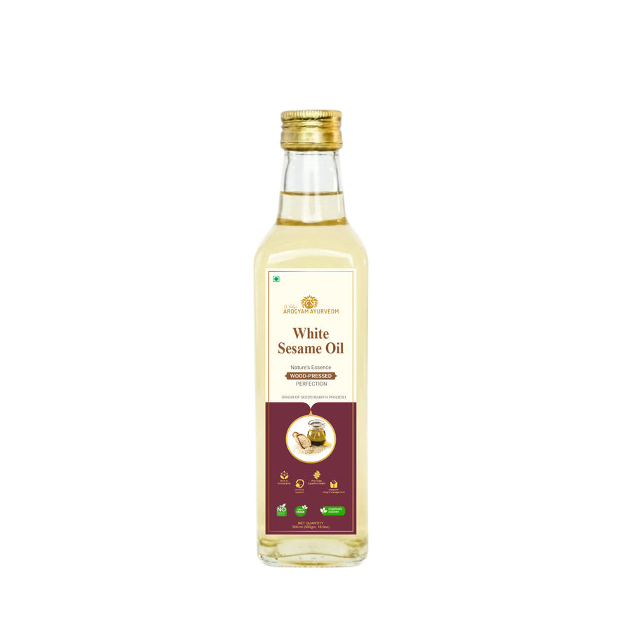 AROGYAM AYURVEDM Wood Pressed White Sesame Oil | 100% Pure Cold Pressed Til Oil