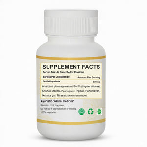 AROGYAM AYURVEDM Agni Mukh Rasayan Vati helps reducing flatulence, abdominal distension, and intestinal gas.