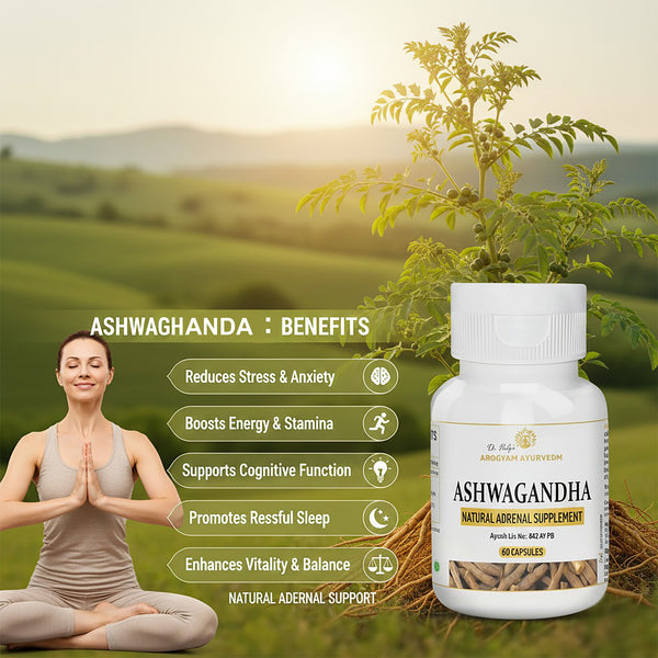 AROGYAM AYURVEDM ASHWAGANDHA General Wellness Caplets, 60 Caplets | Stress Relief | Rejuvenates Mind & Body
