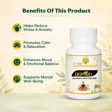 Dr Pushp's                  AROGYAM AYURVEDM,      Cap DEP AID.                      Helps in stress, Anxiety and Depression | Herbal Formulation| स्वर्ण भस्म युक्त✨