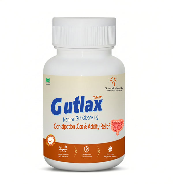 Gutlax Natural Gut Cleansing Tablets| Ayurvedic Digestive and Gut Health Supplement with Fibre| Supports Digestion, Gut Cleanse, Bowel Regularity and Immunity| Helps Balance Gut Bacteria| Vegetarian Formula| 60 Tablets