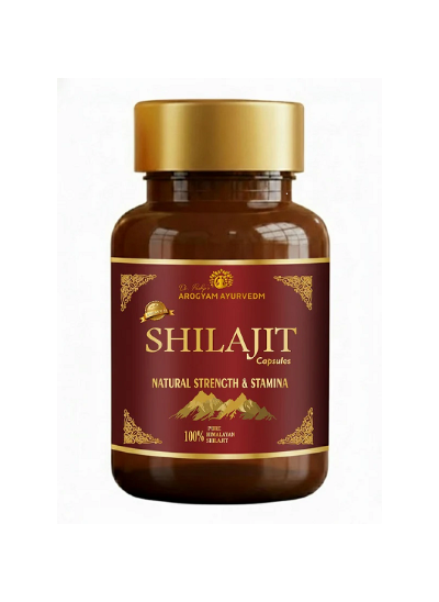 Dr. Pushp's AROGYAM AYURVEDM SHILAJIT CAPSULES – Stamina and Energy- 60 Veg Capsules