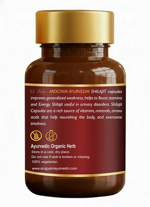 Dr. Pushp's AROGYAM AYURVEDM SHILAJIT CAPSULES – Stamina and Energy- 60 Veg Capsules