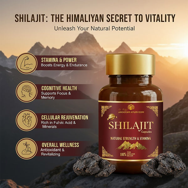 Dr. Pushp's AROGYAM AYURVEDM SHILAJIT CAPSULES – Stamina and Energy- 60 Veg Capsules