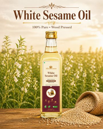 AROGYAM AYURVEDM Wood Pressed White Sesame Oil | 100% Pure Cold Pressed Til Oil
