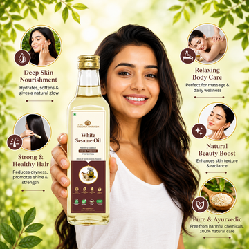 AROGYAM AYURVEDM Wood Pressed White Sesame Oil | 100% Pure Cold Pressed Til Oil